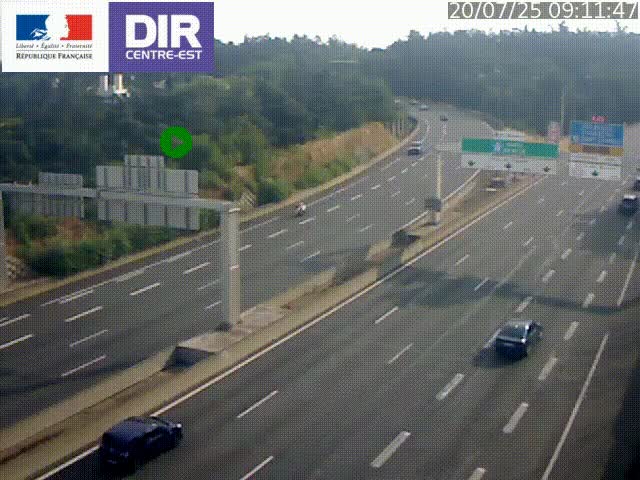 Caméra de circulation routière sur le boulevard périphérique Laurent Bonnevay de Lyon (D383) à hauteur de Bron, avant la jonction avec l'A43. Vue orientée vers l'échangeur