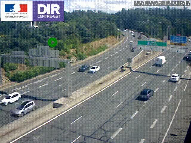 Caméra de circulation routière sur le boulevard périphérique Laurent Bonnevay de Lyon (D383) à hauteur de Bron, avant la jonction avec l'A43. Vue orientée vers l'échangeur
