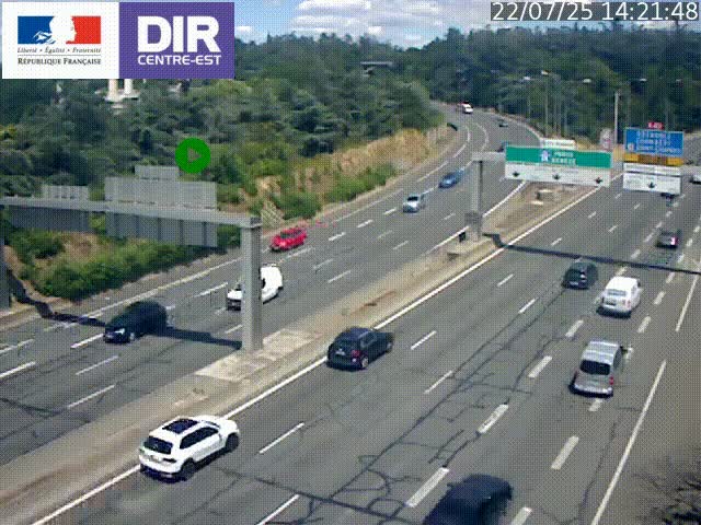 Caméra de circulation routière sur le boulevard périphérique Laurent Bonnevay de Lyon (D383) à hauteur de Bron, avant la jonction avec l'A43. Vue orientée vers l'échangeur