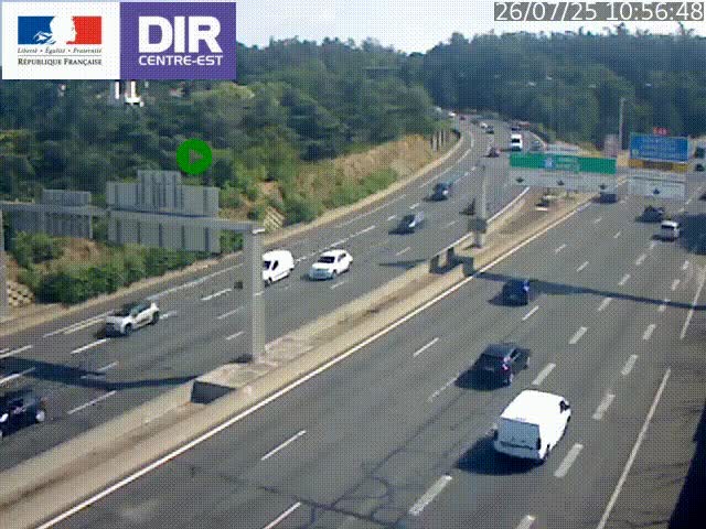 Caméra de circulation routière sur le boulevard périphérique Laurent Bonnevay de Lyon (D383) à hauteur de Bron, avant la jonction avec l'A43. Vue orientée vers l'échangeur