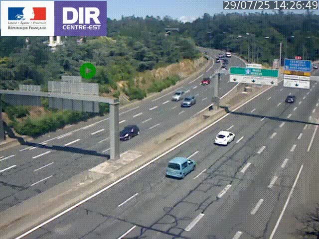 Caméra de circulation routière sur le boulevard périphérique Laurent Bonnevay de Lyon (D383) à hauteur de Bron, avant la jonction avec l'A43. Vue orientée vers l'échangeur