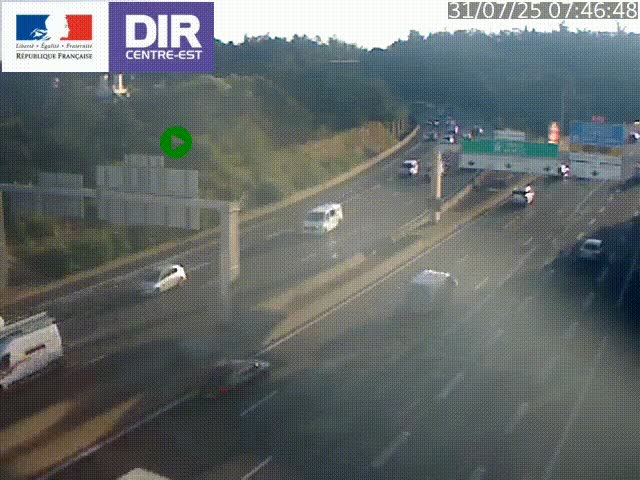 Caméra de circulation routière sur le boulevard périphérique Laurent Bonnevay de Lyon (D383) à hauteur de Bron, avant la jonction avec l'A43. Vue orientée vers l'échangeur