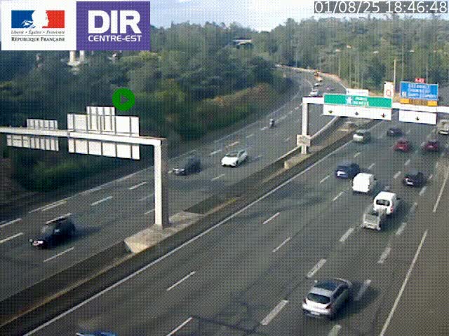 Caméra de circulation routière sur le boulevard périphérique Laurent Bonnevay de Lyon (D383) à hauteur de Bron, avant la jonction avec l'A43. Vue orientée vers l'échangeur