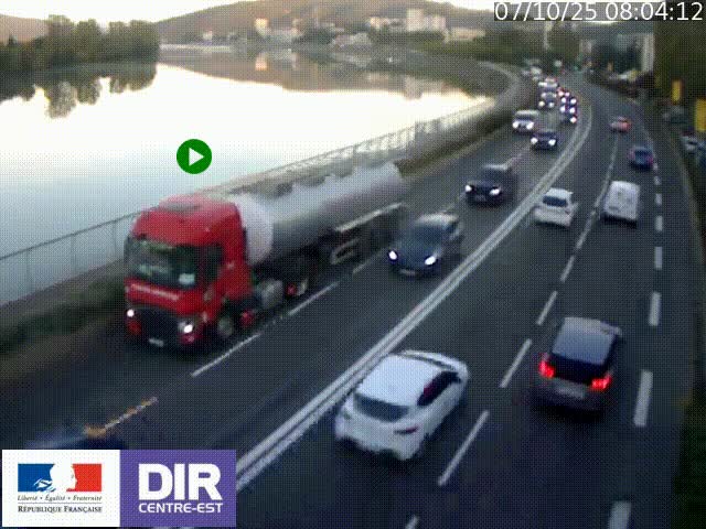 <h2>Webcam sur le quai Parjot à Vienne, aux Portes de Lyon, sur la Nationale 7, à la jonction avec le boulevard du Rhône-nord (D1407), caméra orientée vers Lyon</h2>