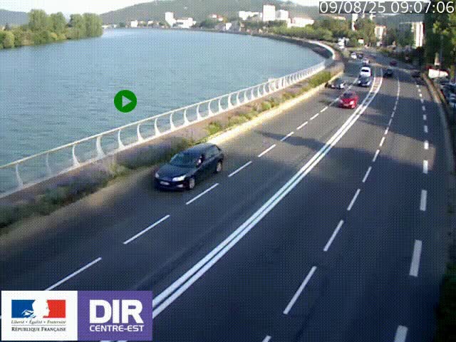 <h2>Webcam sur le quai Parjot à Vienne, aux Portes de Lyon, sur la Nationale 7, à la jonction avec le boulevard du Rhône-nord (D1407), caméra orientée vers Lyon</h2>