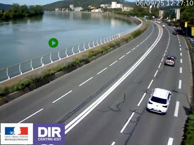 <h2>Webcam sur le quai Parjot à Vienne, aux Portes de Lyon, sur la Nationale 7, à la jonction avec le boulevard du Rhône-nord (D1407), caméra orientée vers Lyon</h2>