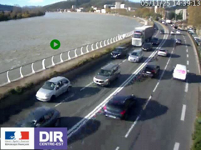<h2>Webcam sur le quai Parjot à Vienne, aux Portes de Lyon, sur la Nationale 7, à la jonction avec le boulevard du Rhône-nord (D1407), caméra orientée vers Lyon</h2>