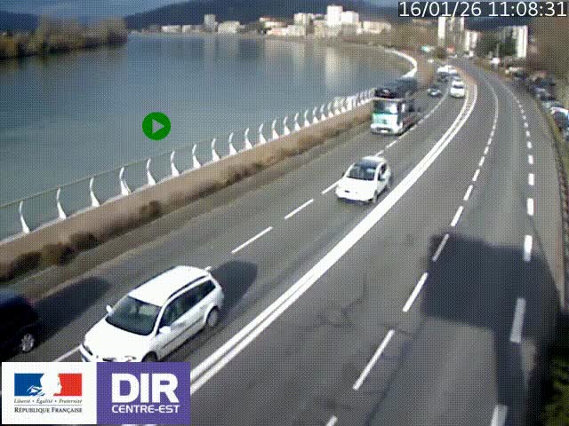 <h2>Webcam sur le quai Parjot à Vienne, aux Portes de Lyon, sur la Nationale 7, à la jonction avec le boulevard du Rhône-nord (D1407), caméra orientée vers Lyon</h2>