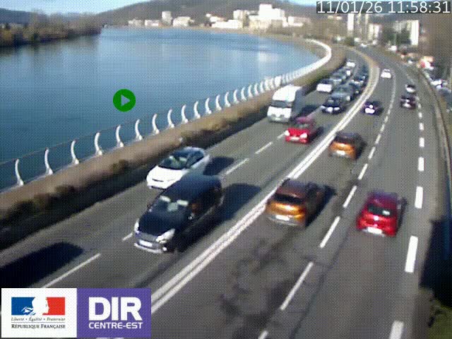 <h2>Webcam sur le quai Parjot à Vienne, aux Portes de Lyon, sur la Nationale 7, à la jonction avec le boulevard du Rhône-nord (D1407), caméra orientée vers Lyon</h2>