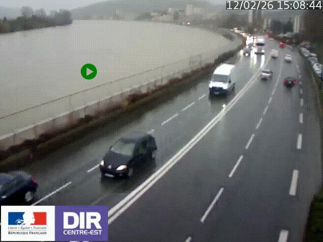 <h2>Webcam sur le quai Parjot à Vienne, aux Portes de Lyon, sur la Nationale 7, à la jonction avec le boulevard du Rhône-nord (D1407), caméra orientée vers Lyon</h2>