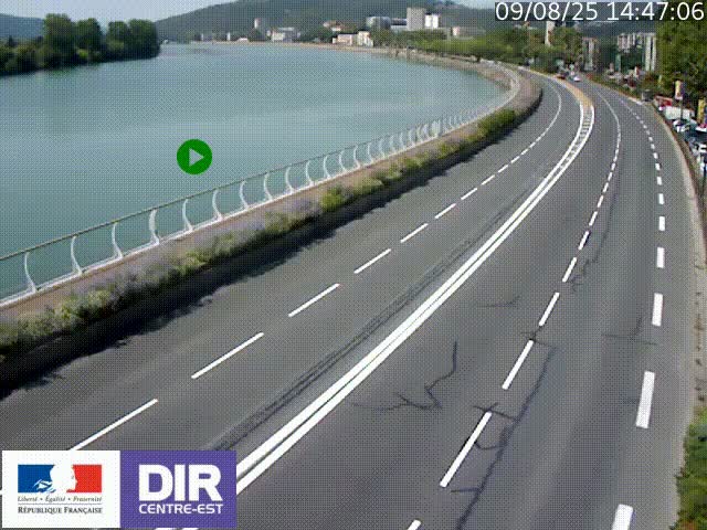 <h2>Webcam sur le quai Parjot à Vienne, aux Portes de Lyon, sur la Nationale 7, à la jonction avec le boulevard du Rhône-nord (D1407), caméra orientée vers Lyon</h2>
