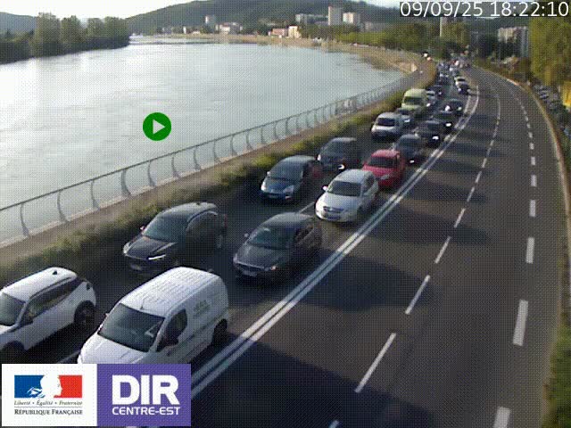 <h2>Webcam sur le quai Parjot à Vienne, aux Portes de Lyon, sur la Nationale 7, à la jonction avec le boulevard du Rhône-nord (D1407), caméra orientée vers Lyon</h2>