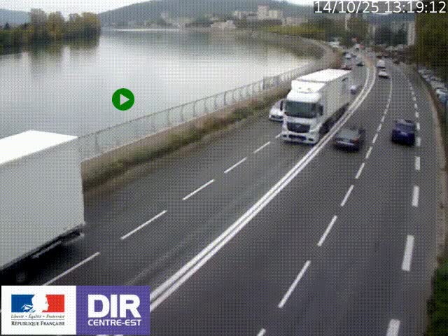 <h2>Webcam sur le quai Parjot à Vienne, aux Portes de Lyon, sur la Nationale 7, à la jonction avec le boulevard du Rhône-nord (D1407), caméra orientée vers Lyon</h2>