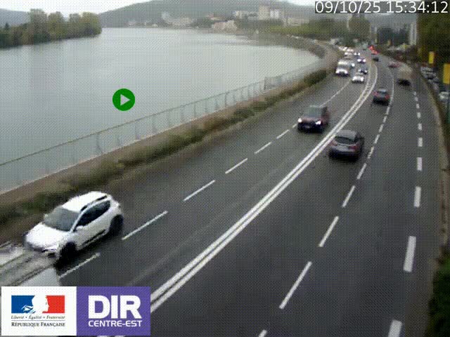 <h2>Webcam sur le quai Parjot à Vienne, aux Portes de Lyon, sur la Nationale 7, à la jonction avec le boulevard du Rhône-nord (D1407), caméra orientée vers Lyon</h2>