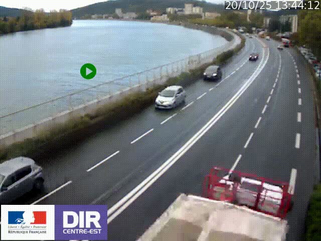 <h2>Webcam sur le quai Parjot à Vienne, aux Portes de Lyon, sur la Nationale 7, à la jonction avec le boulevard du Rhône-nord (D1407), caméra orientée vers Lyon</h2>
