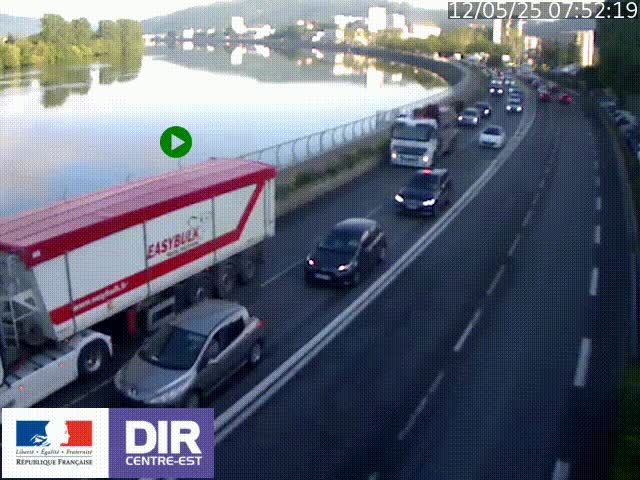 <h2>Webcam sur le quai Parjot à Vienne, aux Portes de Lyon, sur la Nationale 7, à la jonction avec le boulevard du Rhône-nord (D1407), caméra orientée vers Lyon</h2>
