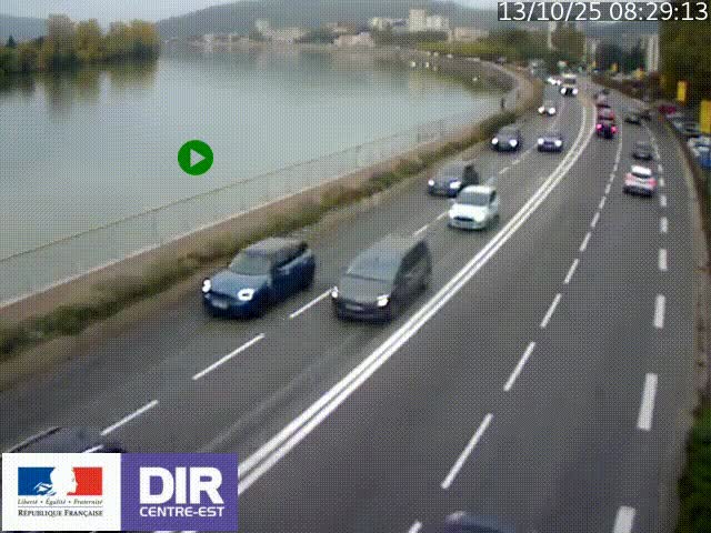 <h2>Webcam sur le quai Parjot à Vienne, aux Portes de Lyon, sur la Nationale 7, à la jonction avec le boulevard du Rhône-nord (D1407), caméra orientée vers Lyon</h2>