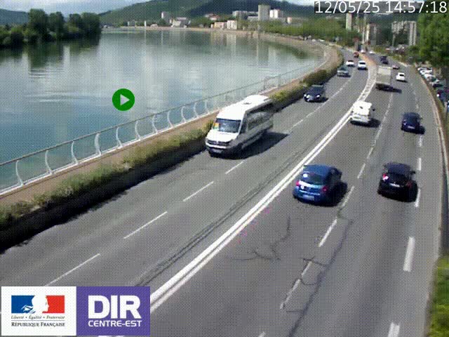 <h2>Webcam sur le quai Parjot à Vienne, aux Portes de Lyon, sur la Nationale 7, à la jonction avec le boulevard du Rhône-nord (D1407), caméra orientée vers Lyon</h2>