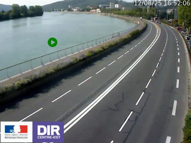 <h2>Webcam sur le quai Parjot à Vienne, aux Portes de Lyon, sur la Nationale 7, à la jonction avec le boulevard du Rhône-nord (D1407), caméra orientée vers Lyon</h2>