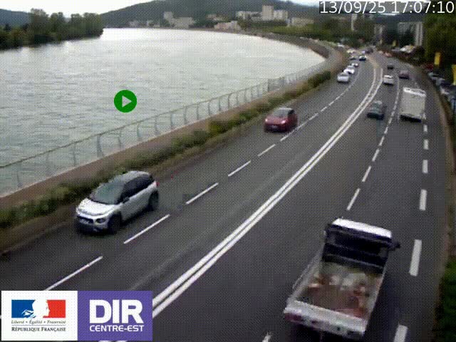 <h2>Webcam sur le quai Parjot à Vienne, aux Portes de Lyon, sur la Nationale 7, à la jonction avec le boulevard du Rhône-nord (D1407), caméra orientée vers Lyon</h2>