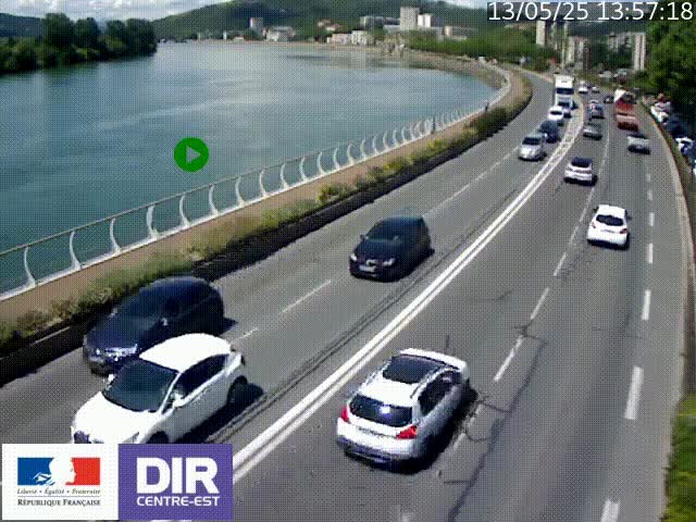 <h2>Webcam sur le quai Parjot à Vienne, aux Portes de Lyon, sur la Nationale 7, à la jonction avec le boulevard du Rhône-nord (D1407), caméra orientée vers Lyon</h2>