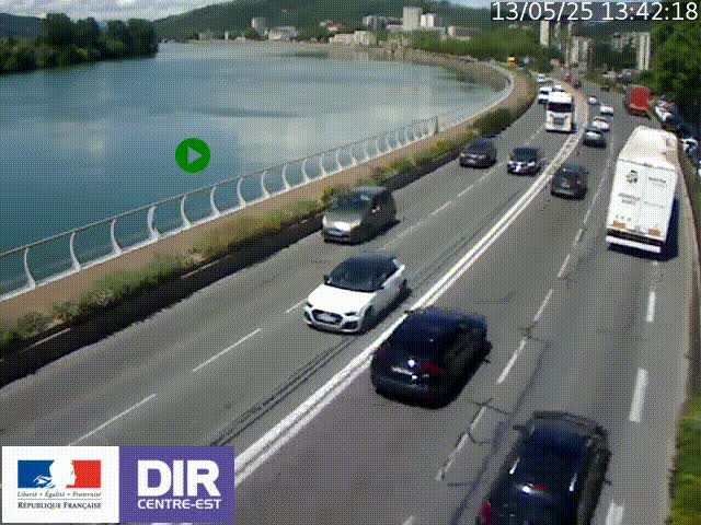 <h2>Webcam sur le quai Parjot à Vienne, aux Portes de Lyon, sur la Nationale 7, à la jonction avec le boulevard du Rhône-nord (D1407), caméra orientée vers Lyon</h2>