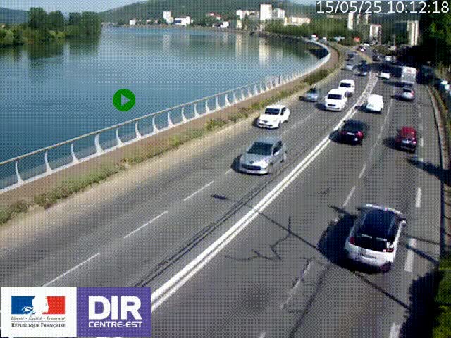 <h2>Webcam sur le quai Parjot à Vienne, aux Portes de Lyon, sur la Nationale 7, à la jonction avec le boulevard du Rhône-nord (D1407), caméra orientée vers Lyon</h2>