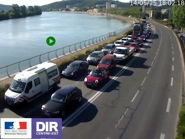 <h2>Webcam sur le quai Parjot à Vienne, aux Portes de Lyon, sur la Nationale 7, à la jonction avec le boulevard du Rhône-nord (D1407), caméra orientée vers Lyon</h2>