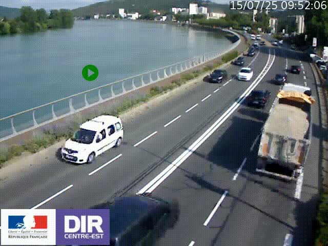 Webcam sur le quai Parjot à Vienne, aux Portes de Lyon, sur la Nationale 7, à la jonction avec le boulevard du Rhône-nord (D1407), caméra orientée vers Lyon