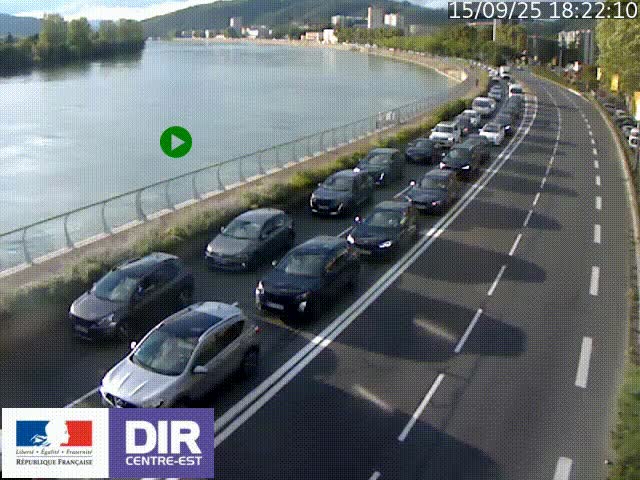 <h2>Webcam sur le quai Parjot à Vienne, aux Portes de Lyon, sur la Nationale 7, à la jonction avec le boulevard du Rhône-nord (D1407), caméra orientée vers Lyon</h2>