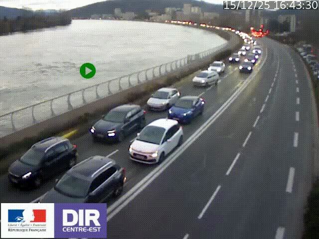 <h2>Webcam sur le quai Parjot à Vienne, aux Portes de Lyon, sur la Nationale 7, à la jonction avec le boulevard du Rhône-nord (D1407), caméra orientée vers Lyon</h2>