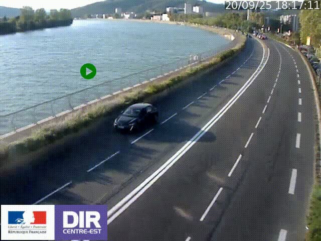 <h2>Webcam sur le quai Parjot à Vienne, aux Portes de Lyon, sur la Nationale 7, à la jonction avec le boulevard du Rhône-nord (D1407), caméra orientée vers Lyon</h2>
