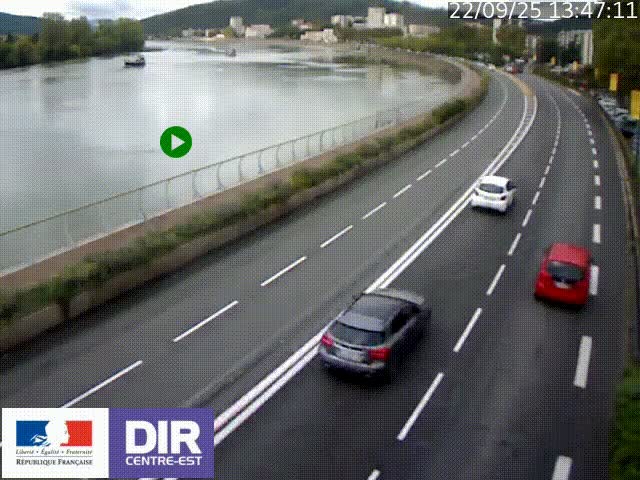 <h2>Webcam sur le quai Parjot à Vienne, aux Portes de Lyon, sur la Nationale 7, à la jonction avec le boulevard du Rhône-nord (D1407), caméra orientée vers Lyon</h2>