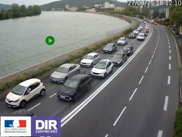 <h2>Webcam sur le quai Parjot à Vienne, aux Portes de Lyon, sur la Nationale 7, à la jonction avec le boulevard du Rhône-nord (D1407), caméra orientée vers Lyon</h2>