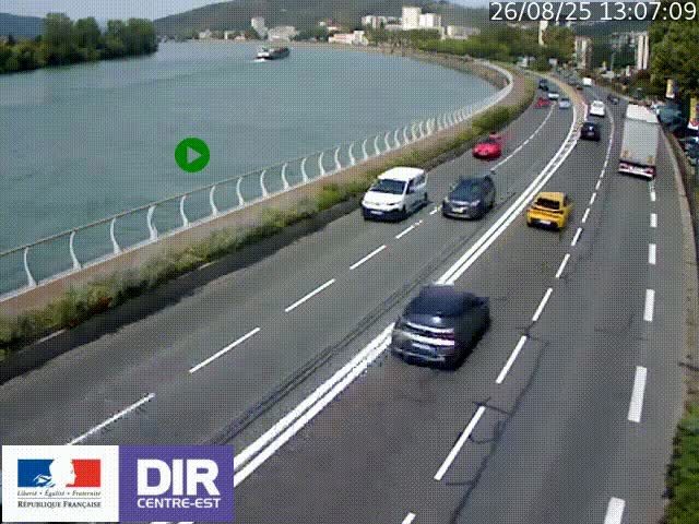 <h2>Webcam sur le quai Parjot à Vienne, aux Portes de Lyon, sur la Nationale 7, à la jonction avec le boulevard du Rhône-nord (D1407), caméra orientée vers Lyon</h2>