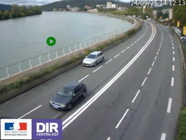 <h2>Webcam sur le quai Parjot à Vienne, aux Portes de Lyon, sur la Nationale 7, à la jonction avec le boulevard du Rhône-nord (D1407), caméra orientée vers Lyon</h2>
