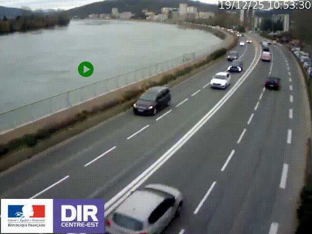 <h2>Webcam sur le quai Parjot à Vienne, aux Portes de Lyon, sur la Nationale 7, à la jonction avec le boulevard du Rhône-nord (D1407), caméra orientée vers Lyon</h2>