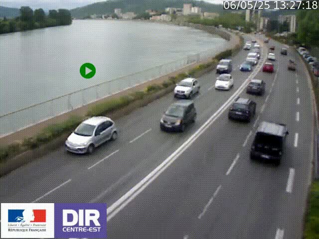 Webcam sur le quai Parjot à Vienne, aux Portes de Lyon, sur la Nationale 7, à la jonction avec le boulevard du Rhône-nord (D1407), caméra orientée vers Lyon