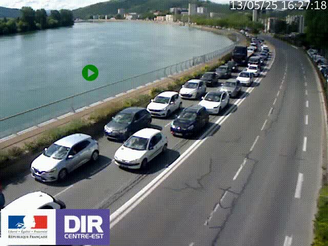Webcam sur le quai Parjot à Vienne, aux Portes de Lyon, sur la Nationale 7, à la jonction avec le boulevard du Rhône-nord (D1407), caméra orientée vers Lyon