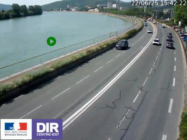 Webcam sur le quai Parjot à Vienne, aux Portes de Lyon, sur la Nationale 7, à la jonction avec le boulevard du Rhône-nord (D1407), caméra orientée vers Lyon