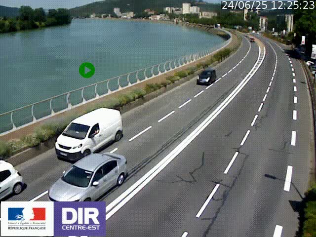 Webcam sur le quai Parjot à Vienne, aux Portes de Lyon, sur la Nationale 7, à la jonction avec le boulevard du Rhône-nord (D1407), caméra orientée vers Lyon