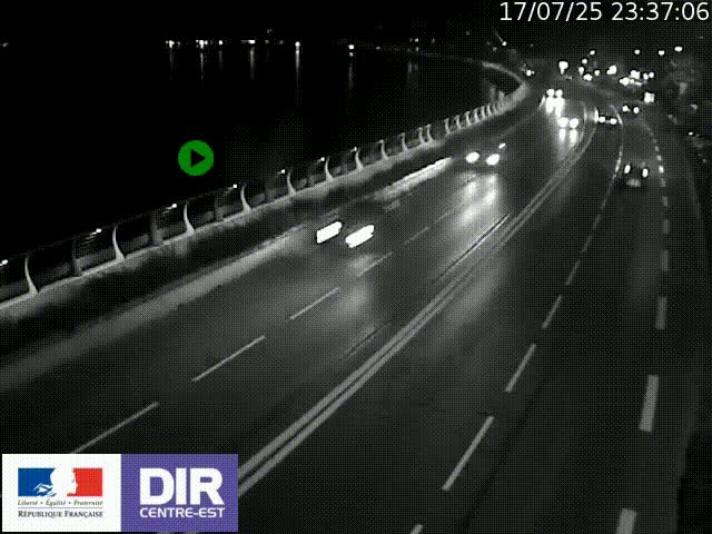 Webcam sur le quai Parjot à Vienne, aux Portes de Lyon, sur la Nationale 7, à la jonction avec le boulevard du Rhône-nord (D1407), caméra orientée vers Lyon