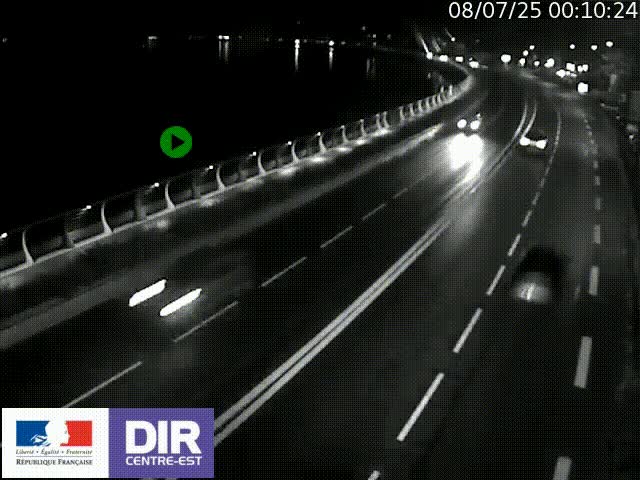 Webcam sur le quai Parjot à Vienne, aux Portes de Lyon, sur la Nationale 7, à la jonction avec le boulevard du Rhône-nord (D1407), caméra orientée vers Lyon
