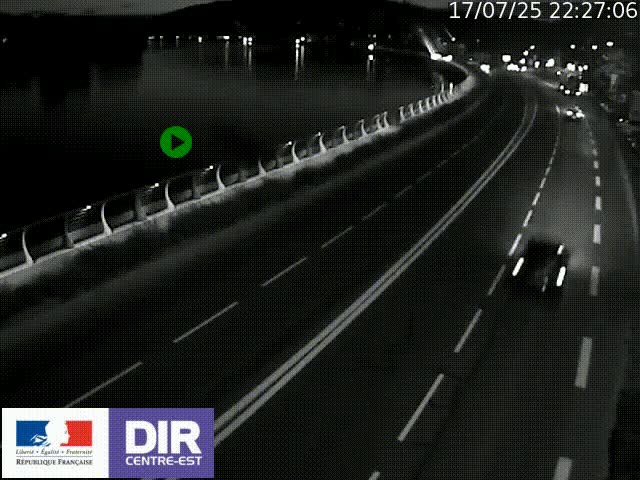 Webcam sur le quai Parjot à Vienne, aux Portes de Lyon, sur la Nationale 7, à la jonction avec le boulevard du Rhône-nord (D1407), caméra orientée vers Lyon