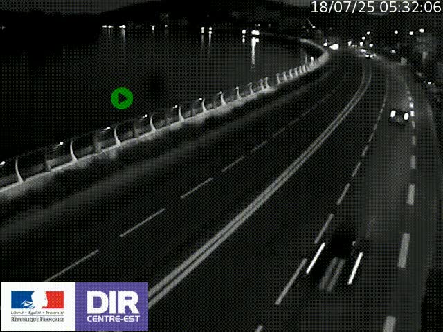 Webcam sur le quai Parjot à Vienne, aux Portes de Lyon, sur la Nationale 7, à la jonction avec le boulevard du Rhône-nord (D1407), caméra orientée vers Lyon