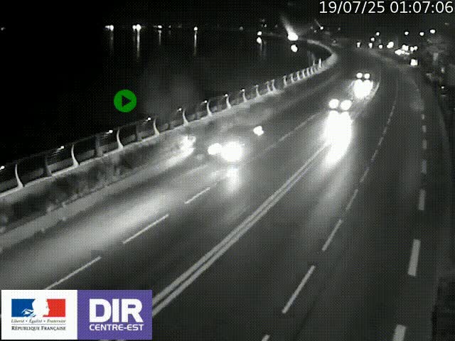 Webcam sur le quai Parjot à Vienne, aux Portes de Lyon, sur la Nationale 7, à la jonction avec le boulevard du Rhône-nord (D1407), caméra orientée vers Lyon