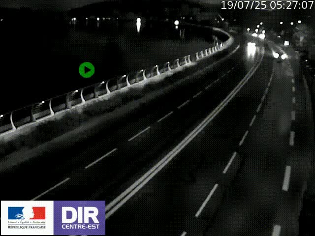 Webcam sur le quai Parjot à Vienne, aux Portes de Lyon, sur la Nationale 7, à la jonction avec le boulevard du Rhône-nord (D1407), caméra orientée vers Lyon
