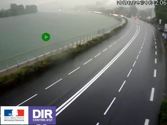 Webcam sur le quai Parjot à Vienne, aux Portes de Lyon, sur la Nationale 7, à la jonction avec le boulevard du Rhône-nord (D1407), caméra orientée vers Lyon