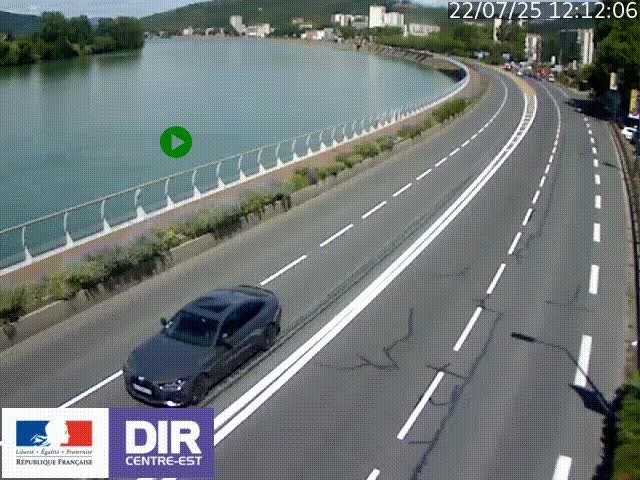 Webcam sur le quai Parjot à Vienne, aux Portes de Lyon, sur la Nationale 7, à la jonction avec le boulevard du Rhône-nord (D1407), caméra orientée vers Lyon
