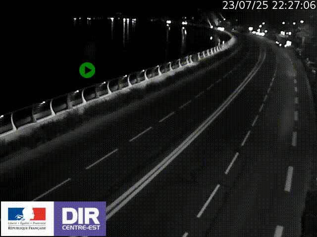 Webcam sur le quai Parjot à Vienne, aux Portes de Lyon, sur la Nationale 7, à la jonction avec le boulevard du Rhône-nord (D1407), caméra orientée vers Lyon